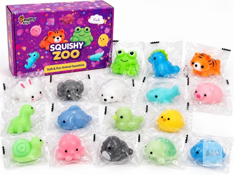 New Nutty Toys Squishy Zoo Animal Squishies &ndash; 17-Piece Set, Individually Wrapped-toys may vary slightly