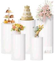 new Set of 5 White Metal Cylinder Pedestal Stands &ndash; Various Sizes