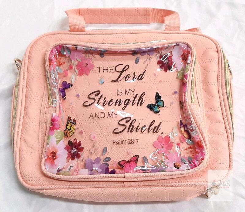 NEW Telawsfun Quilted Bible Cover Case, Light Pink, Fits Large Bibles, Includes Study Accessories