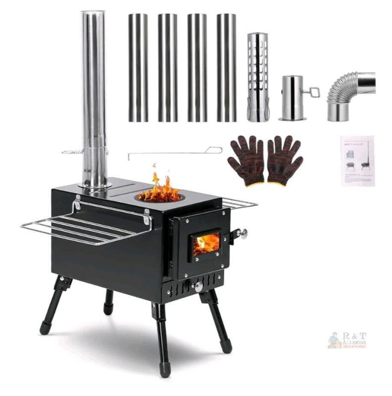 NEW YRenZ Portable Tent Wood Stove YRZ-HW-RML-001, Steel, 15.75&rdquo;x8.66&rdquo;x9.84&rdquo;, Folding Legs, Accessories