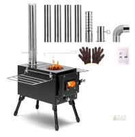 NEW YRenZ Portable Tent Wood Stove YRZ-HW-RML-001, Steel, 15.75&rdquo;x8.66&rdquo;x9.84&rdquo;, Folding Legs, Accessories