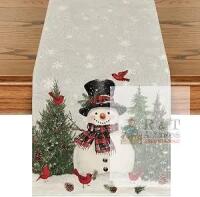 New Artoid Mode Snowman Birds Trees Christmas Table Runner, Seasonal Silver Winter Holiday Kitchen Dining Table Decoration for Home Party Decor 13 x 120 Inch