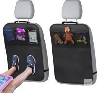 New 2 Pcs Car Backseat Organizer, Kick Mat with 3 Pockets & Adjustable Strap