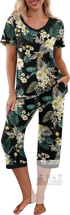 New Size L VINTATRE Womens Pajama Sets Capri Pjs Soft Lounge Sets woth Pockets