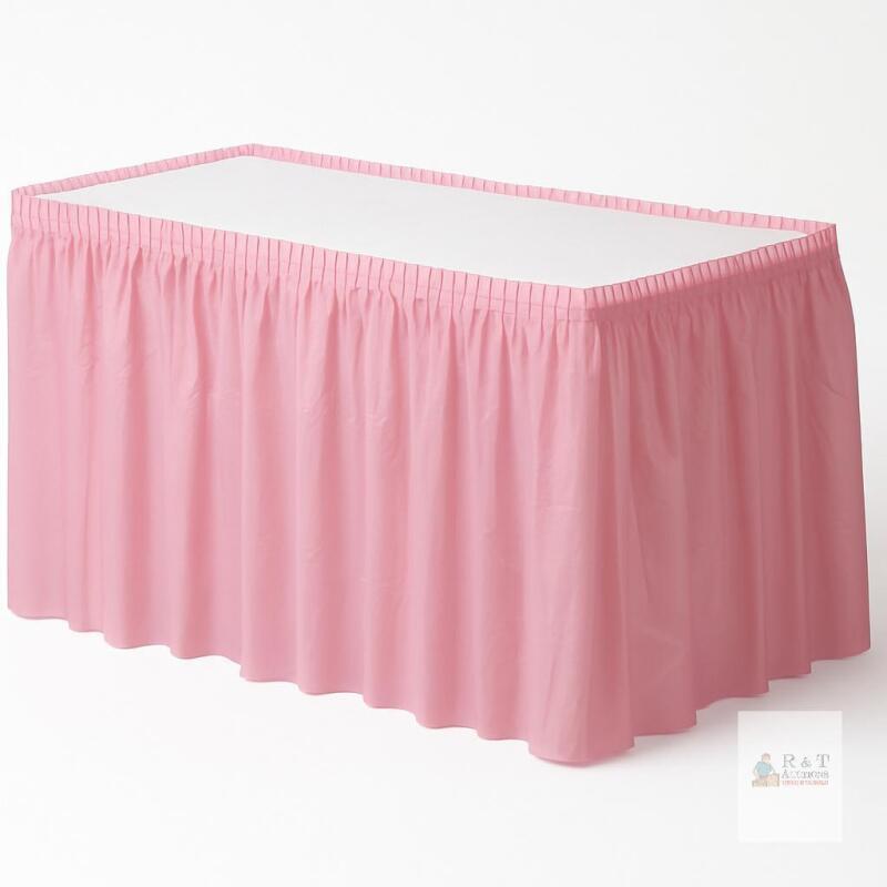 New Elegant New Pink Plastic Table Skirt - 168" x 29"
