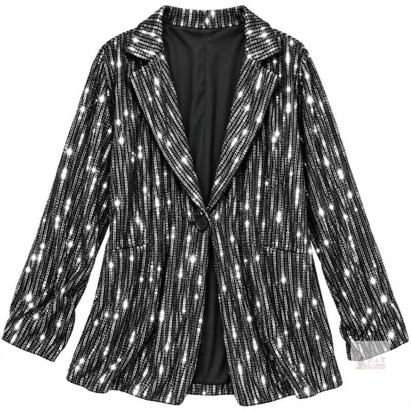 NEW Size XXL Women&rsquo;s Black & Silver Sequin One-Button Blazer, Size XXL, Fully Lined