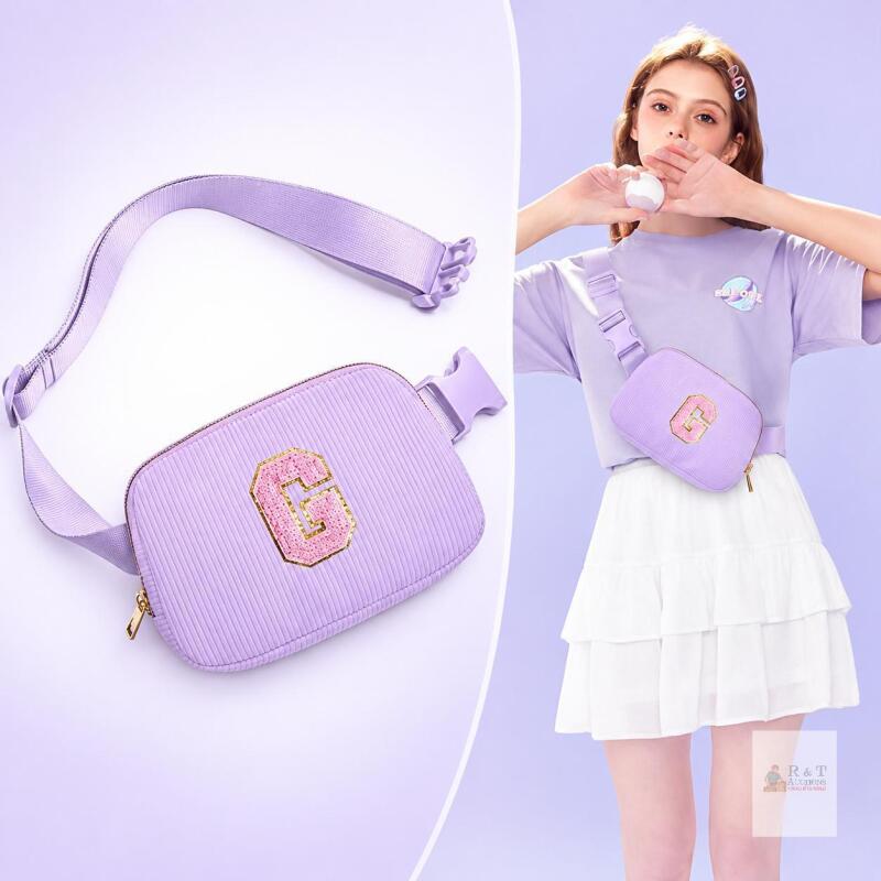 New Gitus Belt Bag for Girls Fanny Pack Corduroy, lavender, 7.8 * 2.4 * 5 inches, G