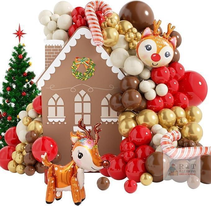 New Christmas Balloon Arch Set, 160 Pieces Christmas Balloons Set in Red Gold Brown Cream White Balloons and Elk Deer Candy Canes Foil Balloons for Christmas and Birthday Decorations