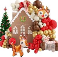 New Christmas Balloon Arch Set, 160 Pieces Christmas Balloons Set in Red Gold Brown Cream White Balloons and Elk Deer Candy Canes Foil Balloons for Christmas and Birthday Decorations
