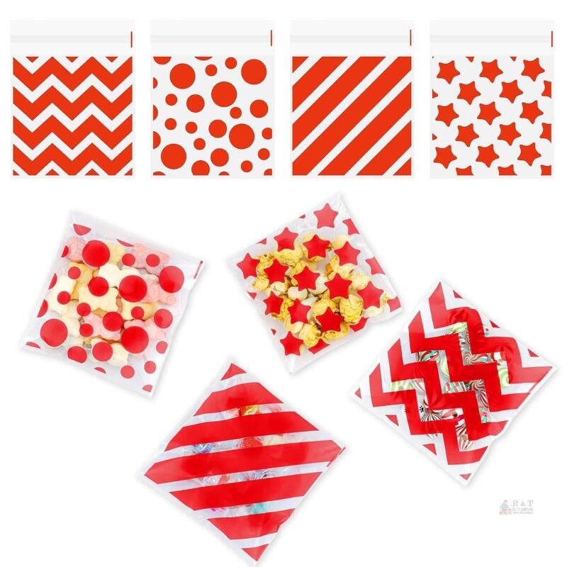 New 100-Pack Red Self-Sealing Cellophane Treat Bags &ndash; 3.9" &times; 4.7"