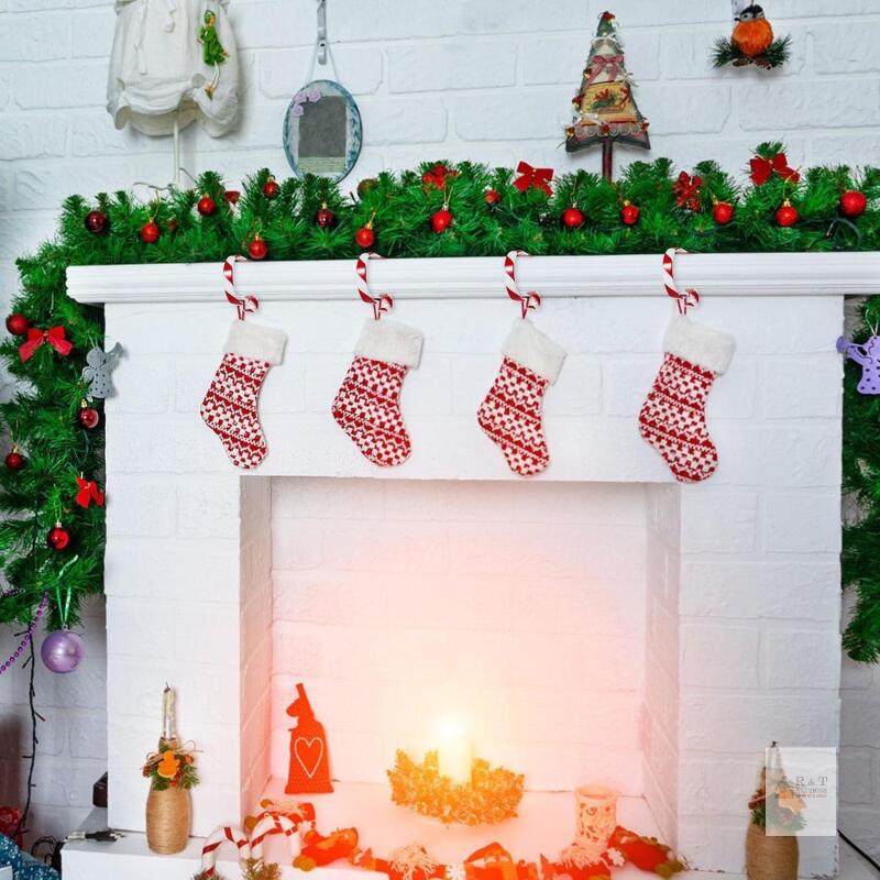 New 4pcs Christmas Candy Cane Hooks, Adjustable Stainless Steel Christmas Stocking Hooks with 2pcs Adhesive Strip