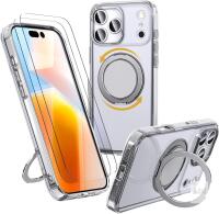 New HCXLYP for iPhone 17 Pro Case with 360 Magnetic Stand, Clear | Compatible with MagSafe, with 2 Tempered Glass Film, Military-Grade Drop Shockproof