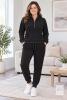 NEW LG JANPRINT Women&rsquo;s Black Ribbed 2-Piece Quarter-Zip Lounge Tracksuit Set