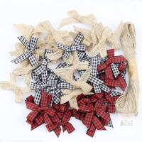 New 60 Pieces Mini Plaid Bows Handmade Burlap Bow for Christmas Tree Crafts Gift Home Decoration DIY Making, 3 Colors(Black Red Plaid, Black White Buffalo Plaid, Natural Burlap Bow)