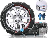 New [ XM100 ] Set of 2 Snow-Chains Auto Fixing 1 Min Quick Fit Easy Installation Tire-Chains, Portable Reusable Universal Emergency Tire Traction Chain for Passenger Car, Pickup Trucks and SUV
