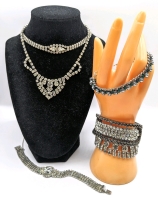 Sparkling Rhinestones & Silver Tone Jewelry: Bracelets & Necklaces.