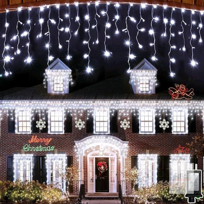 New 174FT 1620 LED Christmas Icicle Lights Outdoor, Faceted Diamond Lens Curtain Lights with Timer & 12 Modes, Dimmable, 360 Drops String Lights for House Eave Party Wedding Decorations, Cool White
