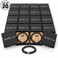 20-Piece Lot &ndash; NEW &ldquo;To My Son&rdquo; Lava Rock & Moonstone Bracelets with Gift Boxes