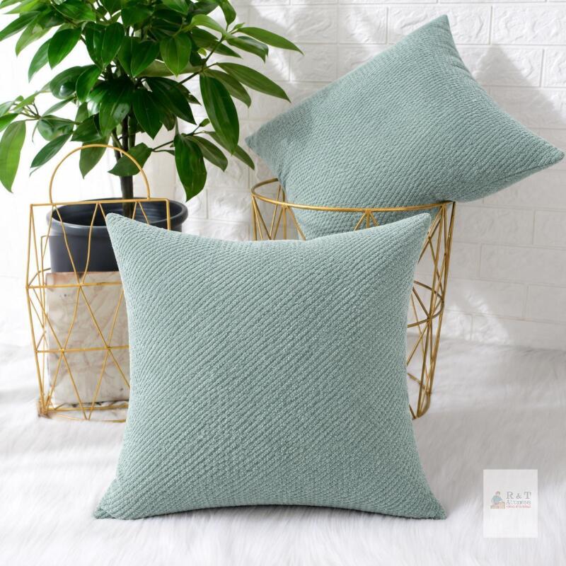 New Light Green New MERNETTE Pack of 2, Chenille Decorative Square Throw Pillow Cover Cushion Covers Pillowcase, Home Decor Decorations for Sofa Couch Bed Chair 18x18 Inch/45x45cm