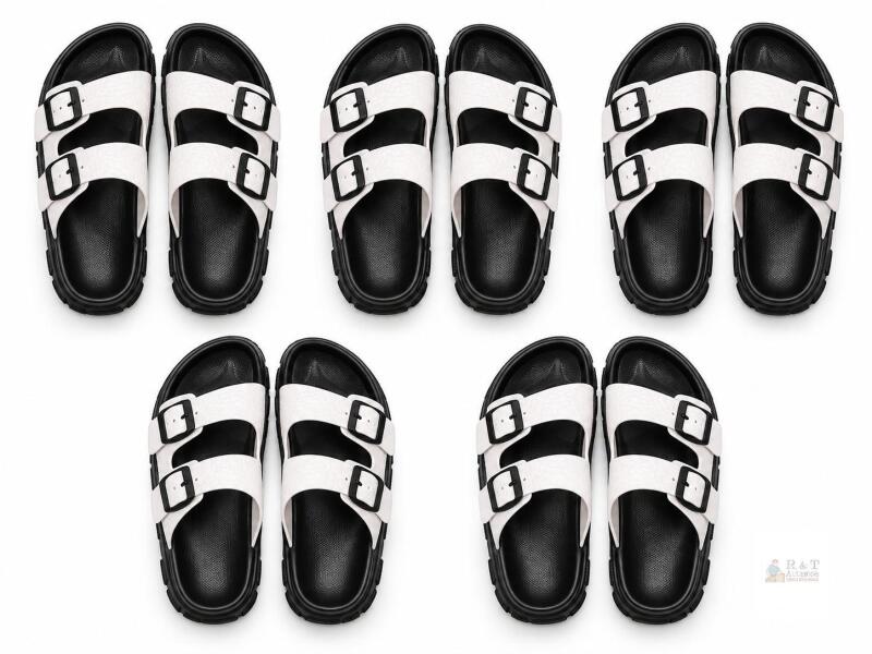 5 New Size 8 Men's Harssidanzar l Slides Sandals Double Buckle Adjustable Slides EVA Flat Sandals KM243CA
