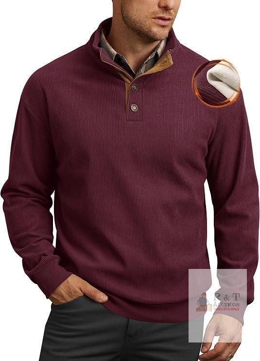New Size XL VOGSTART Mens Fleece Lined Corduory Pullover Sweater with Elbow Patches