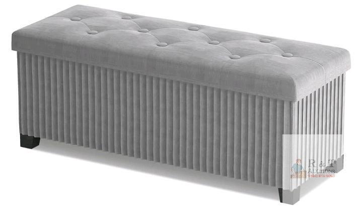 NEW LITZFUR 110cm Grey Velvet Storage Ottoman Bench with Tufted Top and Folding Design