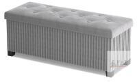 NEW LITZFUR 110cm Grey Velvet Storage Ottoman Bench with Tufted Top and Folding Design