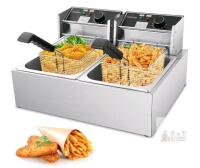 NEW TANGME Commercial Double Tank Electric Deep Fryer, 3600W, 20L Capacity, Stainless Steel