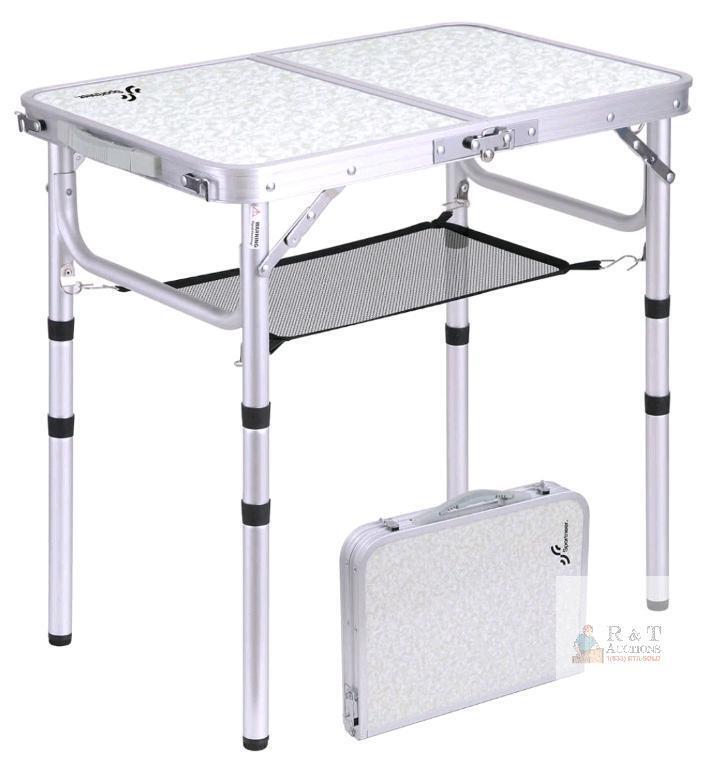 NEW Sportneer Small Folding Camping Table 2ft, Adjustable Heights, Mesh Layer, Aluminum Frame
