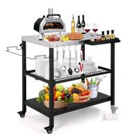 NEW 3-Tier Rolling Outdoor Grill Cart, Stainless Steel Top, Adjustable Mesh Shelf, Lockable Casters