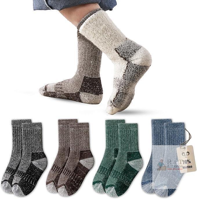 New Size Med 4Pairs Kids Wool Socks With Thick Fleece Lining