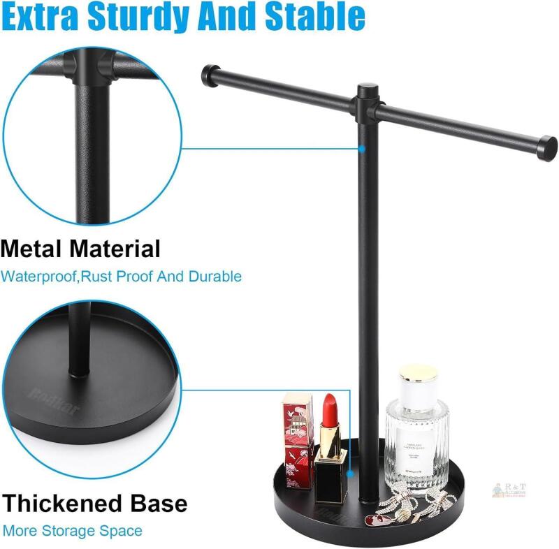 New bodkar Jewelry Necklace Organizer Stand,12.9" Tall Sturdy Metal Jewelry Stand with Round Tray for Bracelet Bangles Holder Display,Long Necklace Organizer Holder (black)