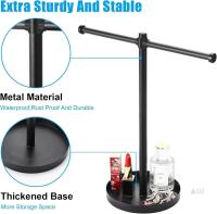 New bodkar Jewelry Necklace Organizer Stand,12.9" Tall Sturdy Metal Jewelry Stand with Round Tray for Bracelet Bangles Holder Display,Long Necklace Organizer Holder (black)