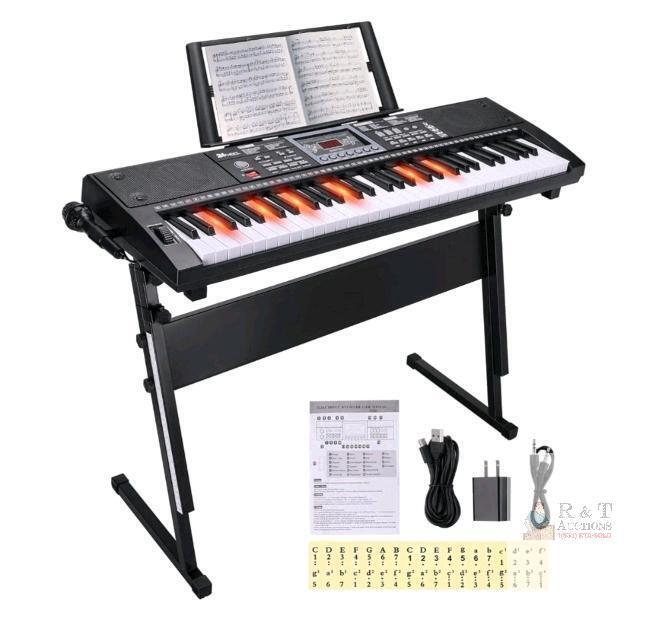 NEW 24HOCL BD-681 61-Key Electronic Keyboard with Stand, Lighted Keys, and Accessories