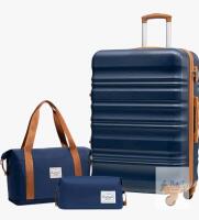 NEW LONG VACATION 3-Piece Navy Luggage Set with 28" Hardside Suitcase, Carry-On, Toiletry Bag
