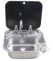 NEW Folding RV Stainless Steel Sink with Tempered Glass Lid and Foldable Faucet