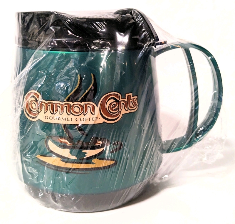 New COMMON CENTS Gourmet Coffee 20oz Insulated Travel Mug.