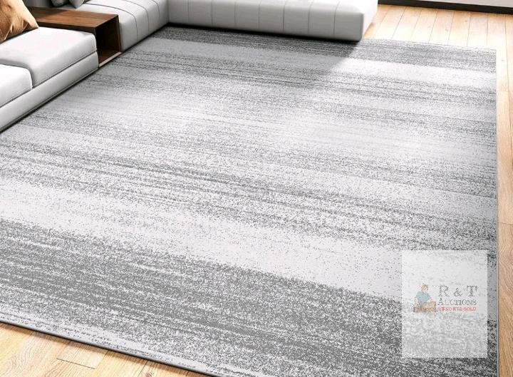 NEW Modern 8x10 Area Rug, Low Pile, Non-Slip, Machine Washable, Neutral Grey, Abstract Pattern