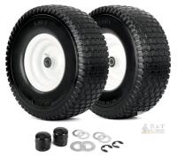 NEW GICOOL 15x6.00-6 Flat Free Lawn Mower Tires & Wheels, 3" Centered Hub, 3/4" Bearing, 2-Pack