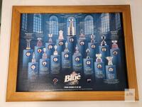 2003 Labatt Blue NHL Stanley Cup & Trophies Bottle Cap Set on Presentation Display - Wood Framed . Measures 27 &frac34;"&times;21 &frac34;"