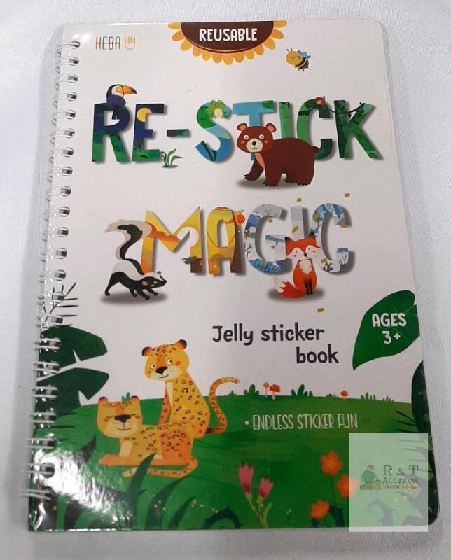 NEW SEALED Hebay Heba6177 RE-STICK MAGIC Jungle Theme Jelly Sticker Book, 6 Pages, 30+ Reusable Stickers