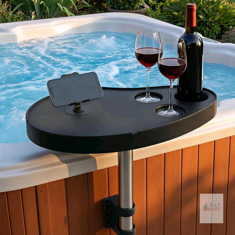 NEW Hot Tub Tray Table 23"x15" with 3 Cup Holders, Phone Slot, 360&deg; Rotating Side Table, Waterproof