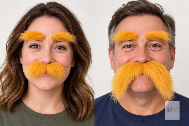 2 SETS (1 pack) Yellow Mustache and Eyebrows with Spare Tape, Realistic Yellow Fake Mustache and Eyebrows