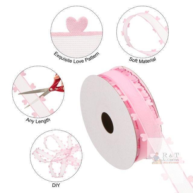 New Uxcell 1 Inch x 20 Yard Organza Chiffon Ribbon , Sheer Heart Decorative Ribbon, Pink,