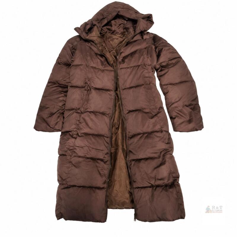 New Med Brown Long Winter Parka with Attached Hood, Front Zipper Closure, Side Pockets