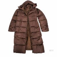 New Med Brown Long Winter Parka with Attached Hood, Front Zipper Closure, Side Pockets