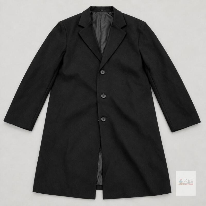 NEW XL Black Overcoat D67, 3-Button, Polyester Lining, Hangzhou China, Model Barcode 856987525846566546