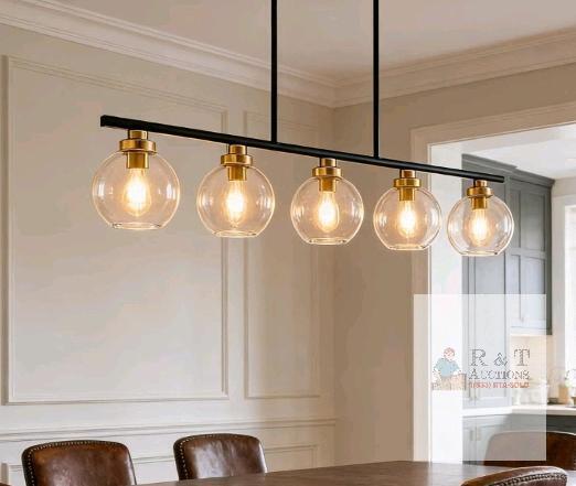 NEW 5-Light Linear Globe Glass Chandelier Pendant with Adjustable Height