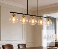 NEW 5-Light Linear Globe Glass Chandelier Pendant with Adjustable Height