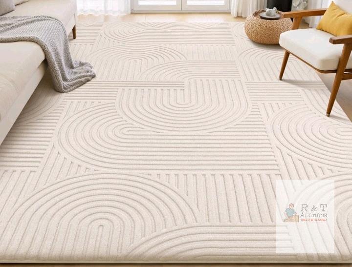 EW Sour Lemon 8x10 White Geometric Pattern Area Rug, Non-Slip Washable Memory Foam Carpet